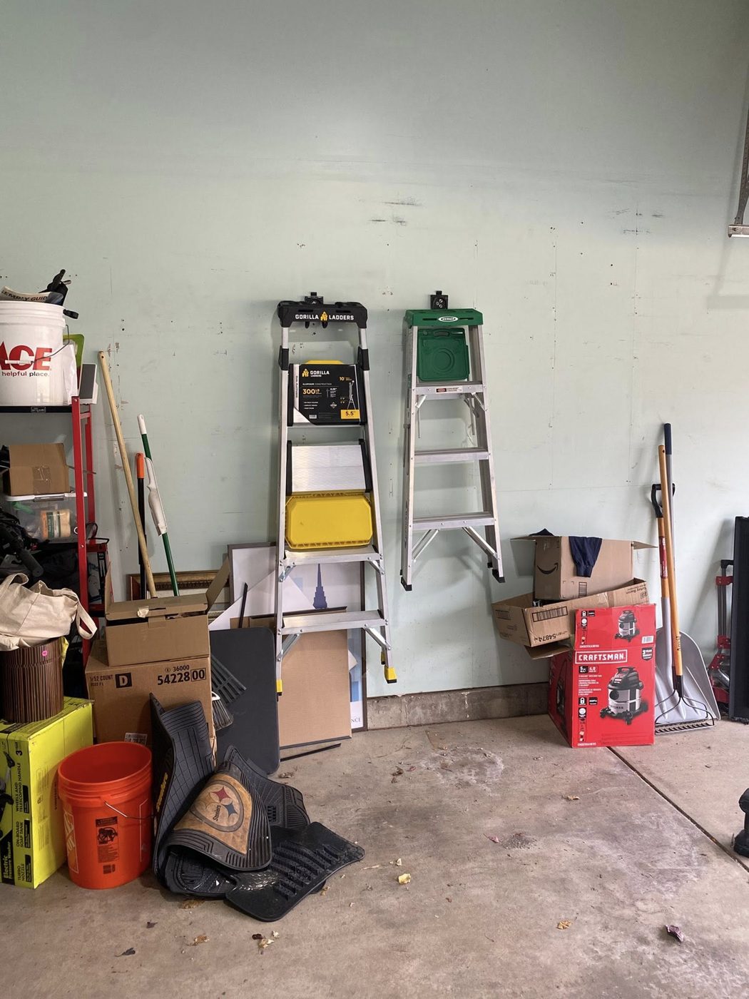 Cluttered garage before organizing