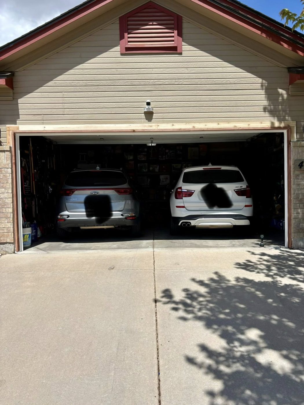 New garage door trim installed