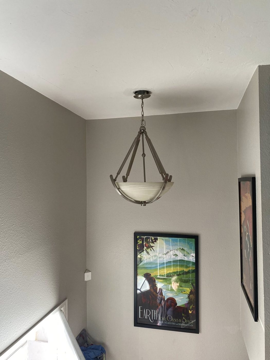 Pendant light installed in stairwell