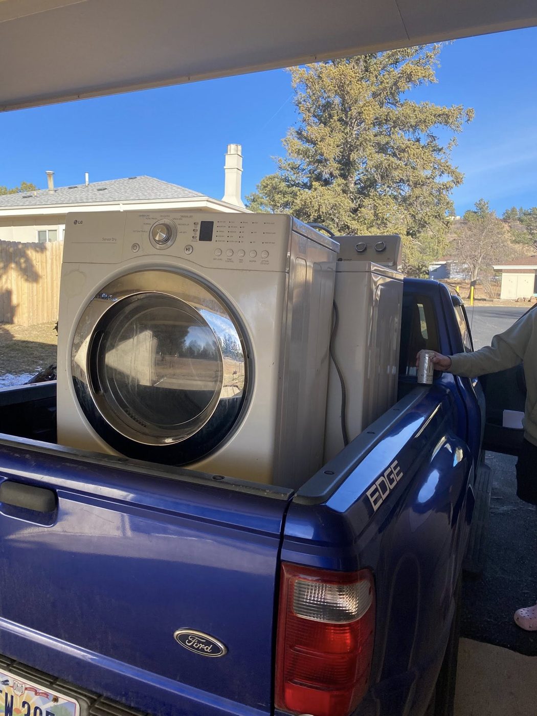 Washer and dryer loaded for delivery