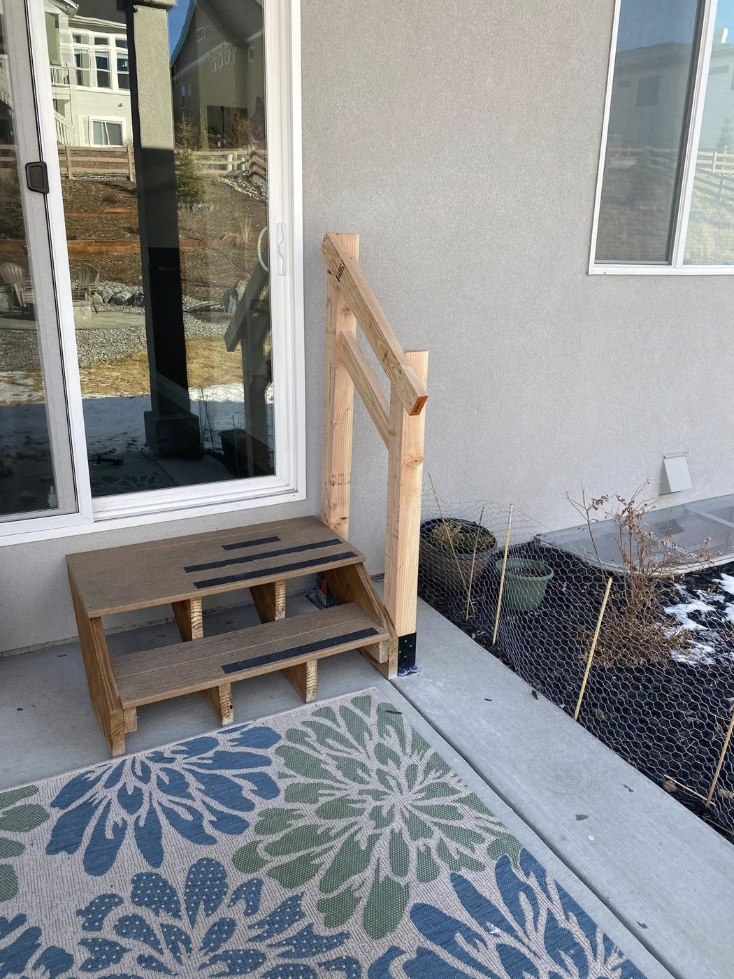 Custom wood step and handrail